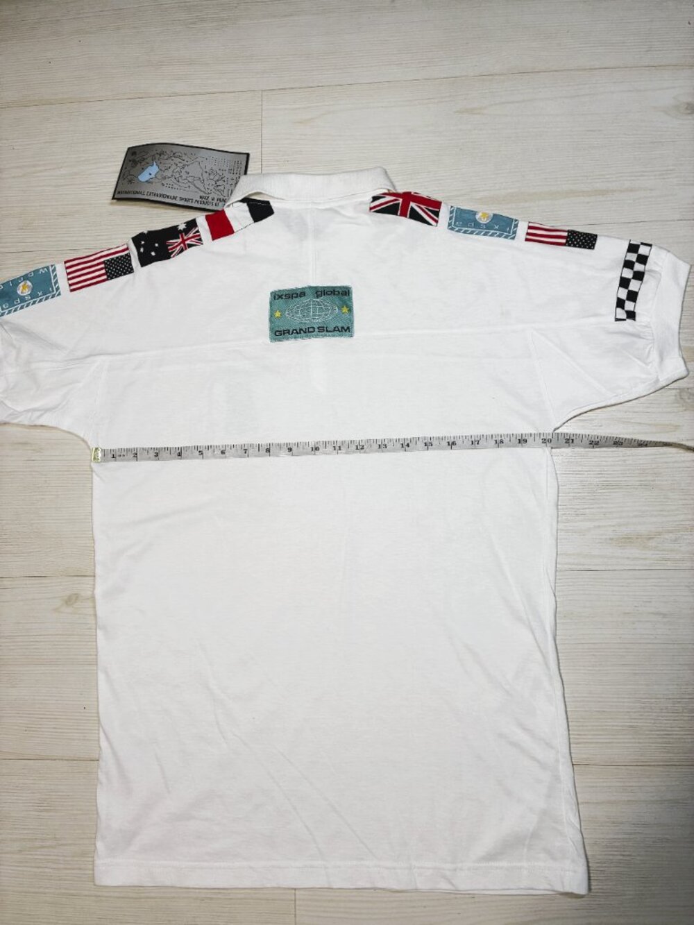 Vintage 90s IXSPA Global Grand Slam Polo Shirt NWT Men’s Flag Print Size S - Picture 2 of 7